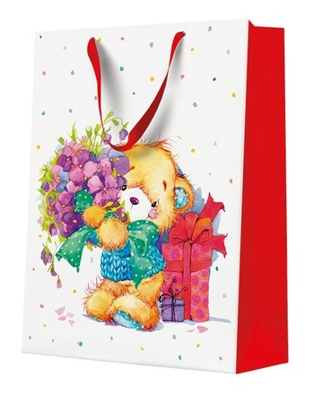 Papírenské zboží - Dárková taška big - Teddy Bear with Flowers 30x12x41 cm