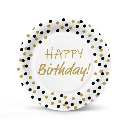 Papírenské zboží - Papírový talíř (FSC Mix) Birthday Confetti - gold-black O23cm [8 ks]