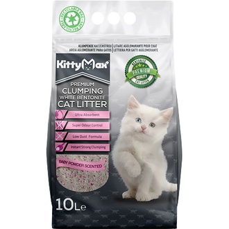 Papírenské zboží - KITTYMAX hrudkující, bezprašný bílý bentonit BABY POWDER  10 l