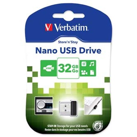 Papírenské zboží - Verbatim USB flash disk, USB 2.0, 32GB, Nano, Store N Stay, černý, 98130, USB A