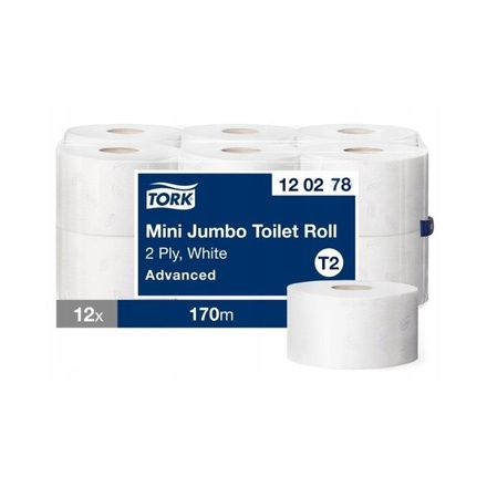 Papírenské zboží - Tork Jumbo mini 2vrstvý toaletní papír T2 (120278) bílý, 12 x 170 m